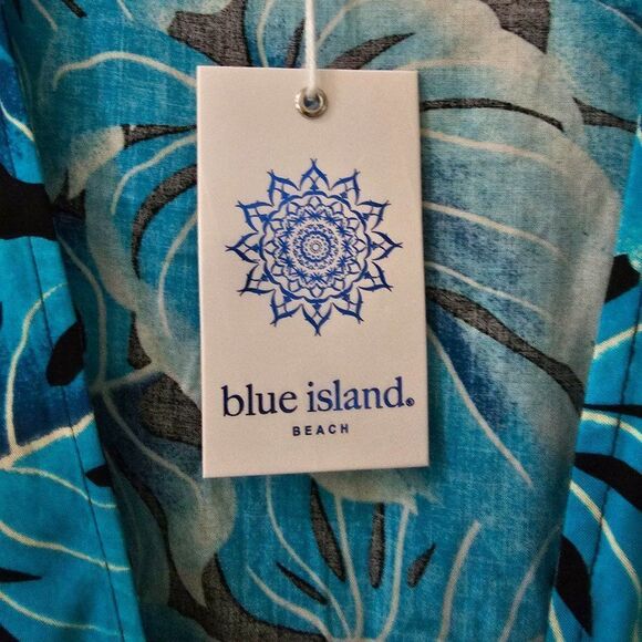 Blue Island Beach Women's Blue & Black Kimono 3/4 Sleeve Front Tie Coverups  S - Picture 8 of 11